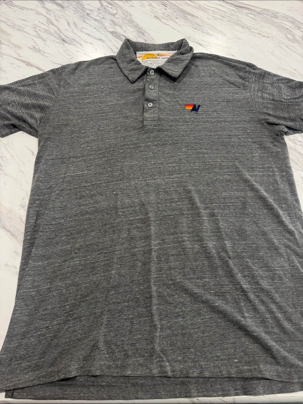 Aviator Nation Gray Polo with Small Multicolor Chest Logo